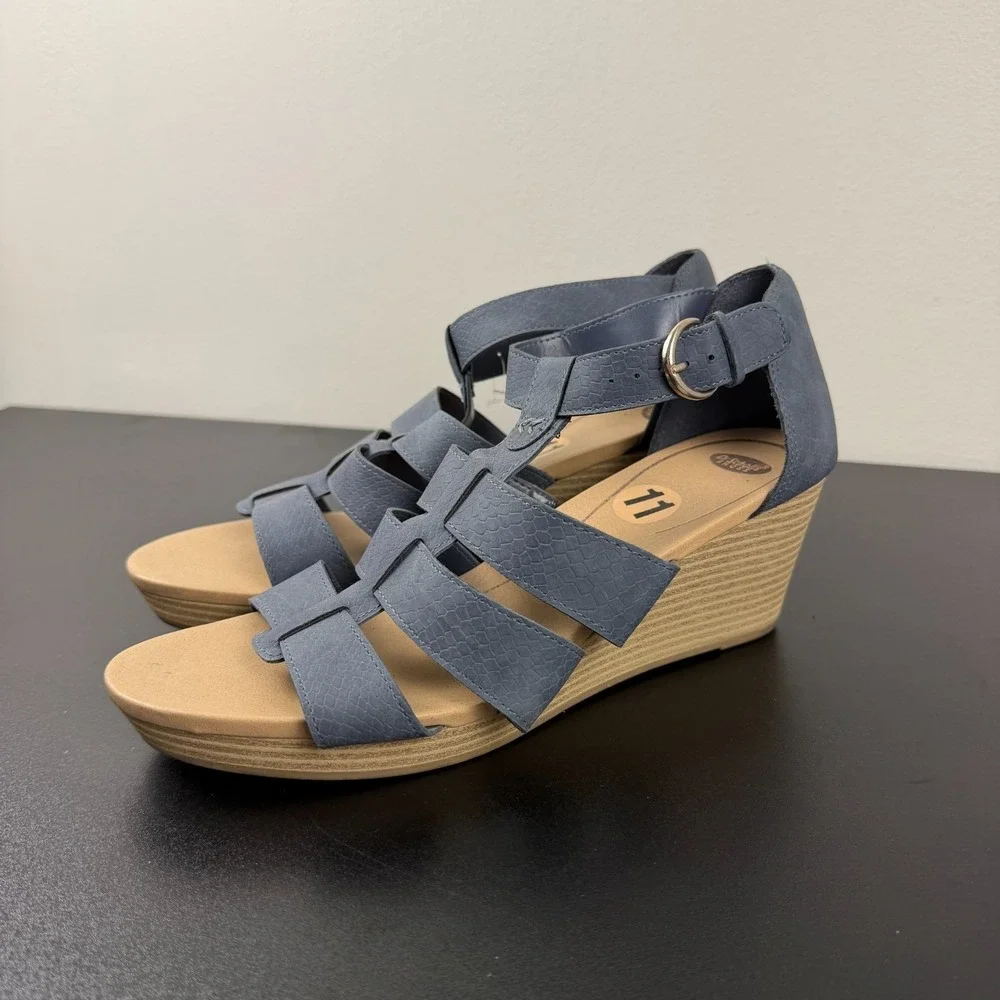 Dr. Scholl's Esque Wedge Heel Sandals Women's 11M Gray Snake Print Faux Casual